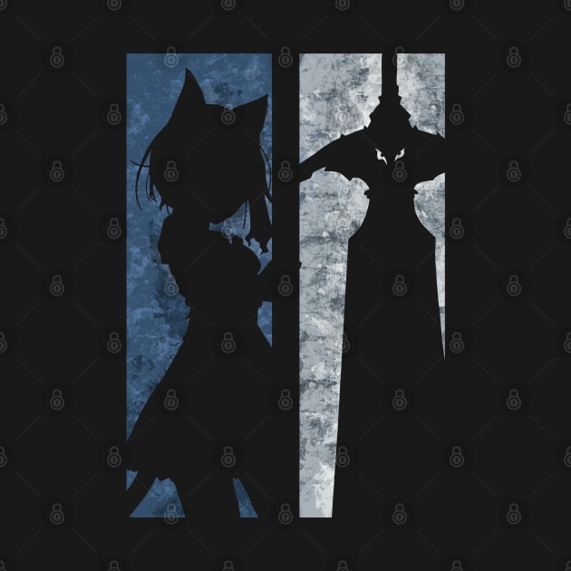 Reincarnated as a Sword Fran and Shishou Grunge Distressed Transparent Minimalist Silhouette Design by Animangapoi