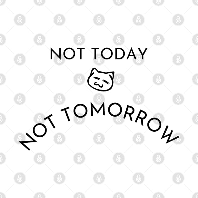 Not Today Not Tomorrow Funny Lazy Cat Black by Pixelate Cat