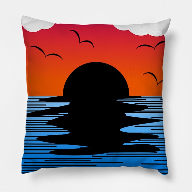 Sunset Retro Curve Pillow by Faishal Wira