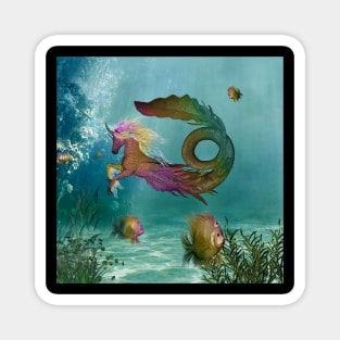 Wonderful seahorse and fantasy fish in the deep ocean Magnet
