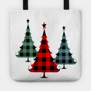 Christmas Tree Traditional Plaid Pattern Red Blue Green Tote