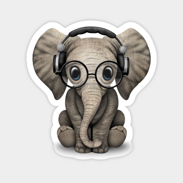 Cute Baby Elephant Dj Wearing Headphones and Glasses Magnet by jeffbartels