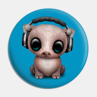 Cute Baby Pig Deejay Wearing Headphones Pin