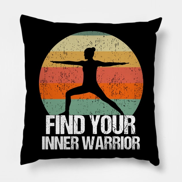 Find Your Inner Warrior Cute Yoga Sunset Pillow by epiclovedesigns