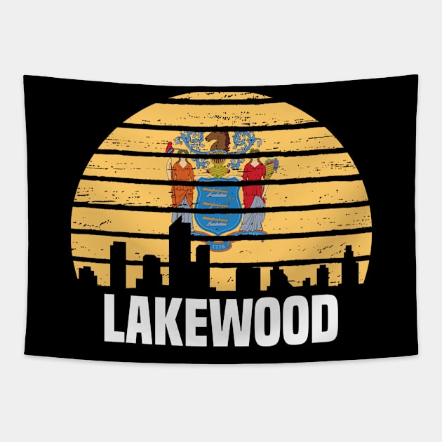 Lakewood New Jersey NJ Group City Silhouette Flag Tapestry by jkshirts