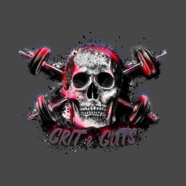 Grit and Guts Skull Neon Red by Jarrodjvandenberg