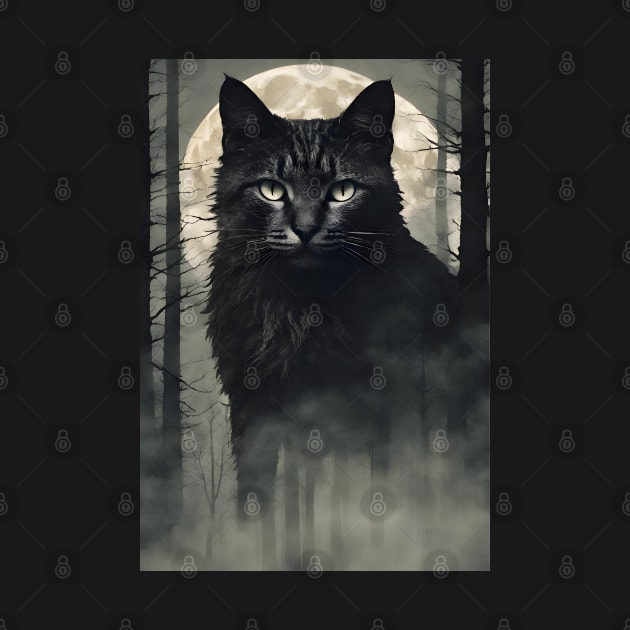 Giant Black Cat in the Foggy Forest Vintage by Art-Jiyuu