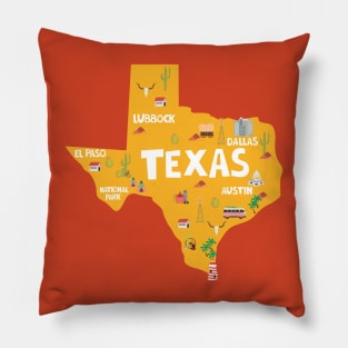 Texas State USA Illustrated Map Pillow