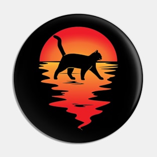 walking cat at retro sunset Pin