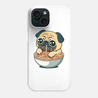 Cute pug eats ramen Phone Case