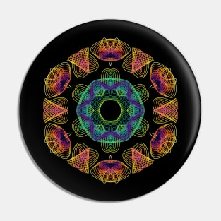 Wormhole Kaleidoscope | Harmonograph Green Blue Yellow Black Pin