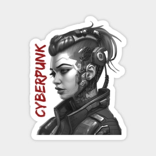 cyberpunk cyberwoman black red Magnet