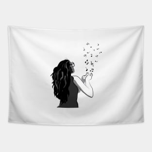 The Girl with musical notes Tapestry