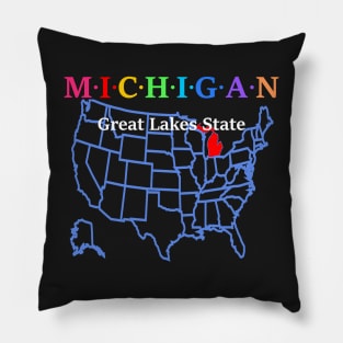 Michigan, USA. Great Lake State. With Map. Pillow