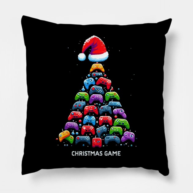 Video Game Controller Christmas Santa Gamer Boys Pillow by BukovskyART