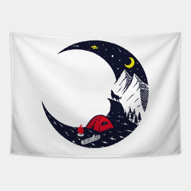 Hiking And Camping Lovers Design, Camping Moon Mountain Art Tapestry by Utopia Shop