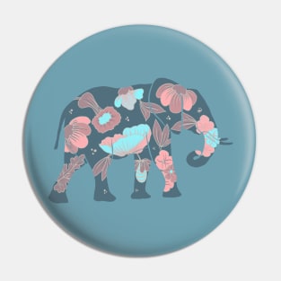 Elephant silhouette with flowers and leaves Pin