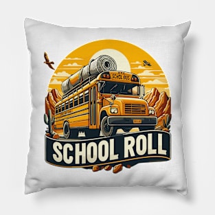 School Bus On An Adventurous Road Trip, School Roll Pillow