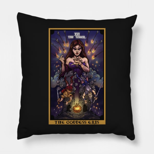 The Goddess Eris The Tower Tarot Card Pillow by TheGhoulishGarb