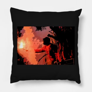 Soccer fan with torch Pillow