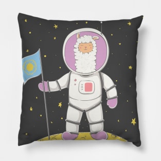 Lovely cute llama stand on the planet in space. Pillow