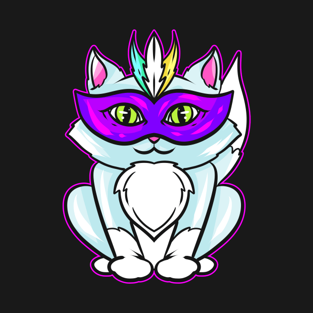 Cute Kawaii Cat With Purple Mask For Mardi Gras by SinBle