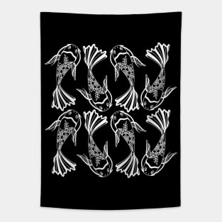 Koi Fish Pattern Black and White Palette Tapestry