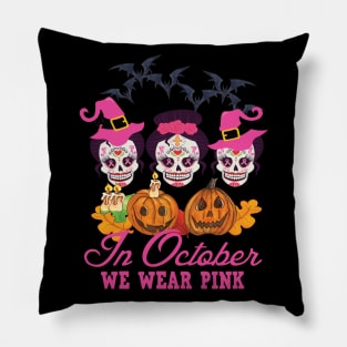 In October we wear pink halloween pumpkin gift Pillow