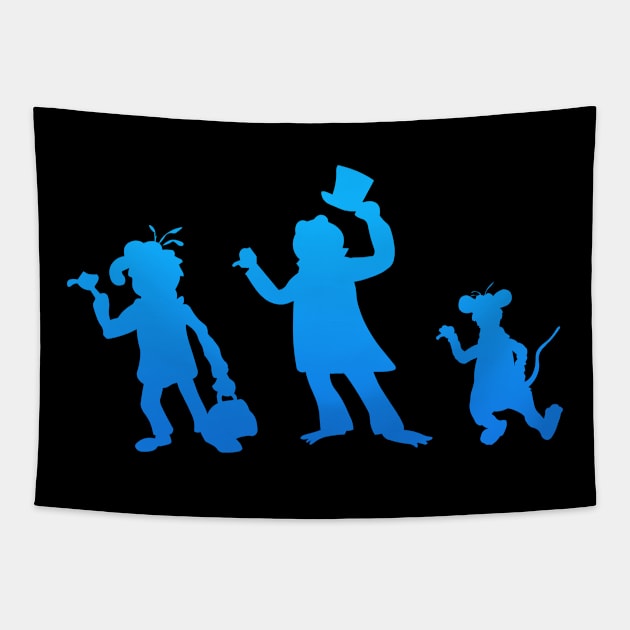 Hitchhiking Ghosts - Blue silhouette Tapestry by Rackham