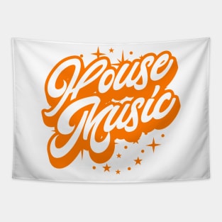 HOUSE MUSIC  - Signature And Stars (white/orange) Tapestry