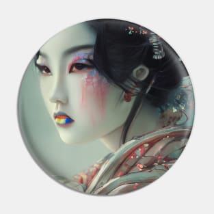 Japanese geisha head painting, colorful Pin