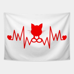 Cat Infinity Red Pulse Heartbeat Tapestry