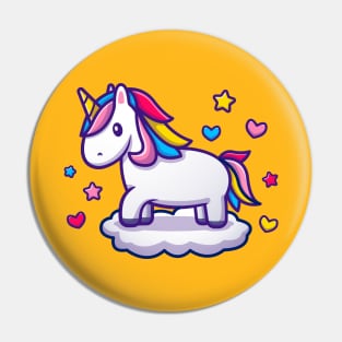 Cute Unicorn Standing On Cloud Cartoon Pin