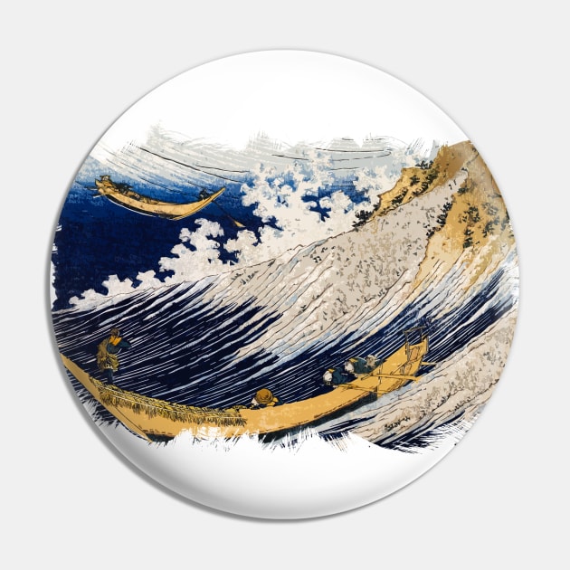 ✪ HOKUSAI Japan Ocean Waves ✪ Retouched Fan Art Historic Japanese Woodblock Pin by Naumovski