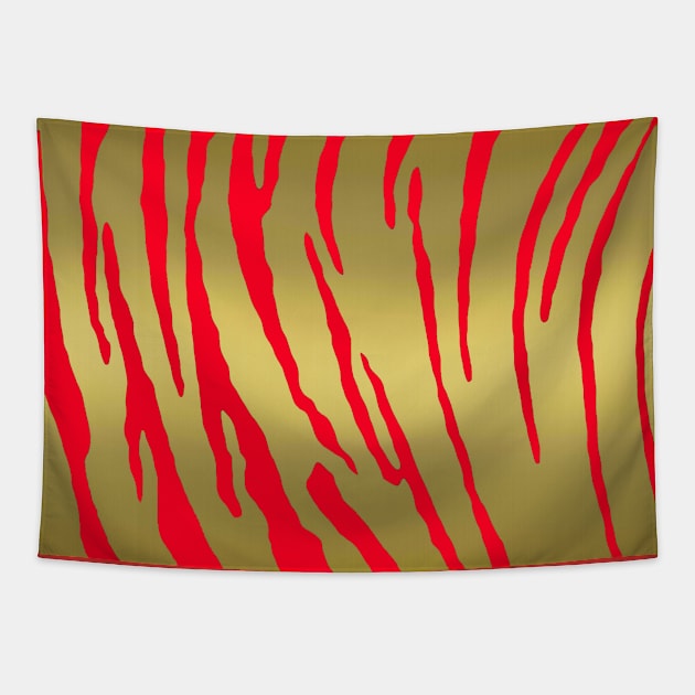 Gold Tiger Stripes Red Tapestry by BlakCircleGirl