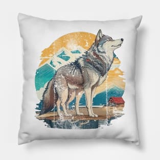 Vintage Wolf Art Pillow