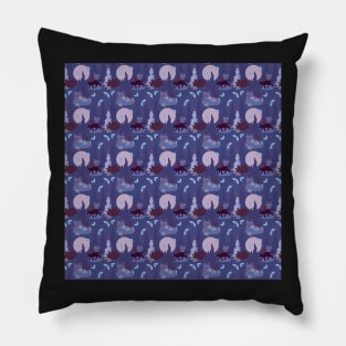 Moonlit night in a garden in purple Pillow