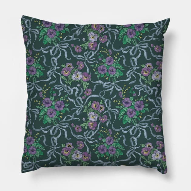 Violet with sweet peas flowers on dark background Pillow by PinataFoundry