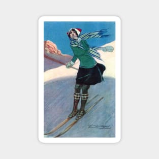 1925 Fashionable Woman Skiing Magnet