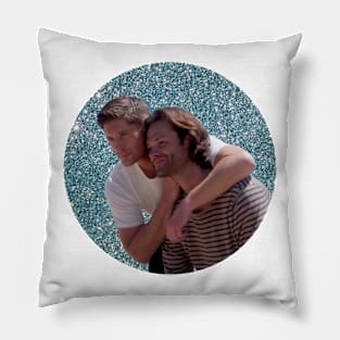 j2 jensen and jared hug with glitter round photo supernatural Pillow