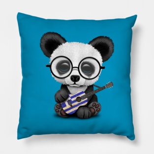 Baby Panda Playing Greek Flag Guitar Pillow