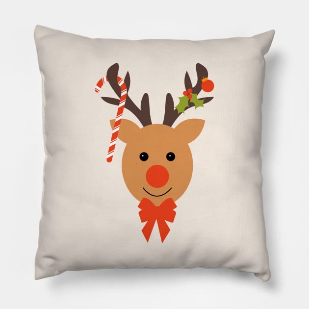 Christmas Reindeer, Holly and Ornaments Pillow by lymancreativeco