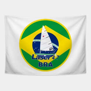 laser class sailboat on a flag Brazil Tapestry