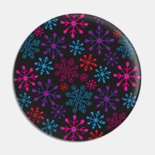 SNOWFLAKES Christmas Xmas Winter Holidays in Non-Traditional Fuchsia Pink Purple Blue Red on Black - UnBlink Studio by Jackie Tahara Pin