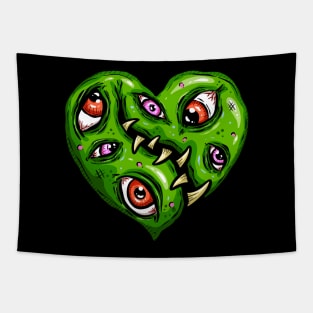 Zombie Heart Eyeball Jack Green Valentines Day Tapestry