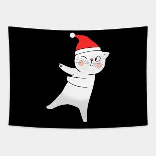 Dabbing Christmas cat Tapestry