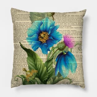 Botanical print - Blue garden flowers Pillow