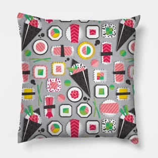 Paper cut geo sushi // pattern // grey background Pillow