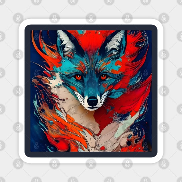 Graphic Novel Comic Book Art Style Blue Fox Magnet by Chance Two Designs