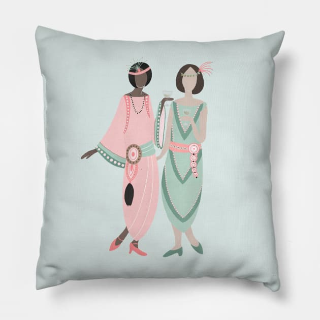 Art Deco flapper girls Pillow by Home Cyn Home 